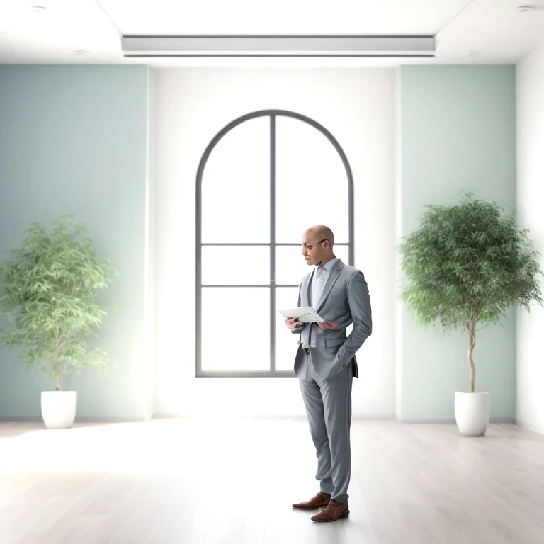 Meditative Business Leader Overlooking Singapore Skyline
